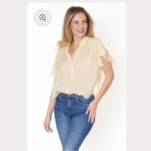 Maven West - Raw Edge Short Sleeve Ruffle Top